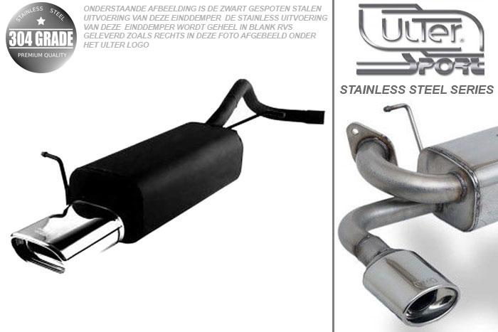 Ulter Sport, Einddemper, Geheel RVS, Enkel plat ovaal 145x75mm, Seat, IBIZA, 1.4 16V 55kW, 03-, Pasklaar, Past op originele middendemper/katalysator