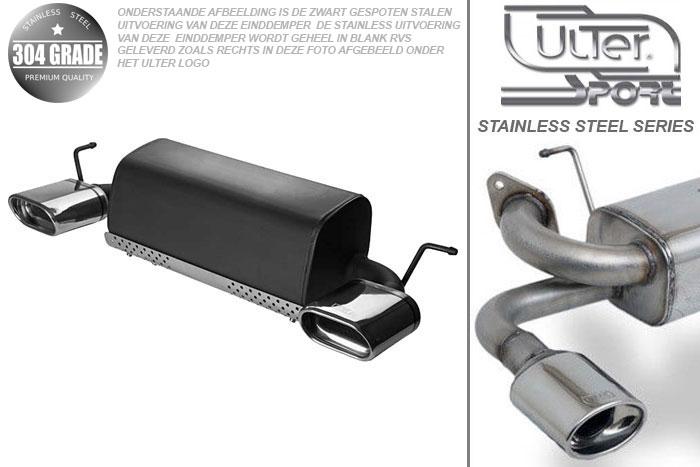 Ulter Sport, Einddemper L+R, Geheel RVS, Enkel plat ovaal 145x75mm, Suzuki, GRAND VITARA 3-doors, 1.6 16V  78kW, 1.9 Diesel  95kW, 05-, Pasklaar, Past op originele middendemper/katalysator