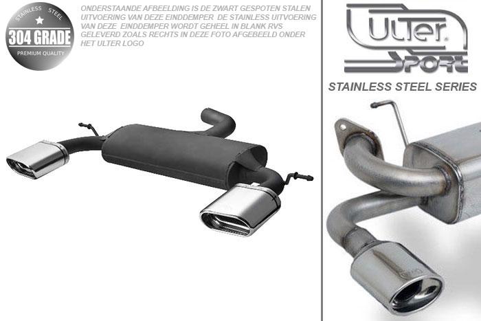 Ulter Sport, Einddemper L+R, Geheel RVS, Enkel plat ovaal 145x75mm, Audi, AUDI A3  SPORTBACK, 1.6 75/85kW, 2.0 FSI 110kW, 1.6TDi 66/77kW, 1.9TDi 77kW, 2.0TDi 100/103/125kW, 2004-, Pasklaar, Past op originele middendemper/katalysator