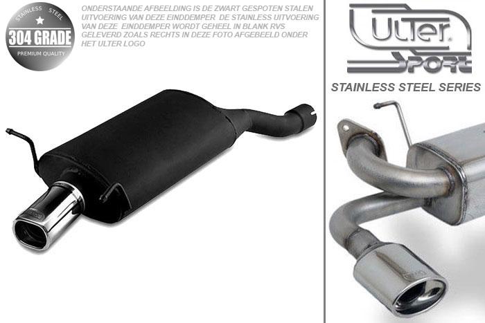 Ulter Sport, Einddemper, Geheel RVS, Enkel Rechthoek 80x65mm, BMW, E46 COMPACT, 320td 110kW, 02-, Pasklaar, Past op originele middendemper/katalysator