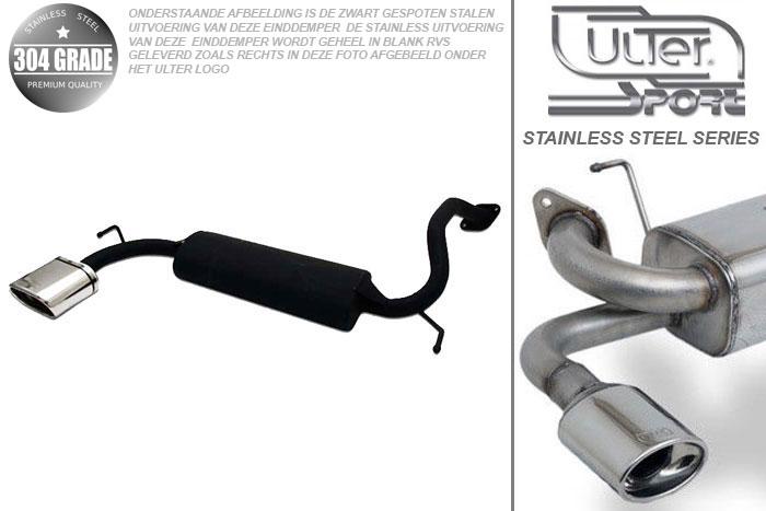 Ulter Sport, Einddemper, Geheel RVS, Enkel plat ovaal 145x75mm, Honda, CRX, 1.6 16V 91/96kW, 87-92, Pasklaar, Past op originele middendemper/katalysator