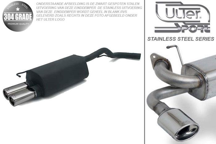 Ulter Sport, Einddemper, Geheel RVS, Dubbel Rechthoek 80x65mm, Audi, AUDI A3, 1.9 TDi 66/74/81/96kW, 1.6 74/75kW, 1.8 92kW, 09/96-05/03, Pasklaar, Past op originele middendemper/katalysator