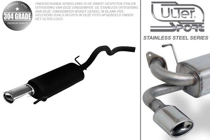 Ulter Sport, Einddemper, Geheel RVS, Enkel Ovaal 120x80mm, VW, POLO  6N, 1.0 33kW, 1.3 40kW, 1.4 44kW, 1.6 55kW, 95 - 01, Pasklaar, Past op originele middendemper/katalysator
