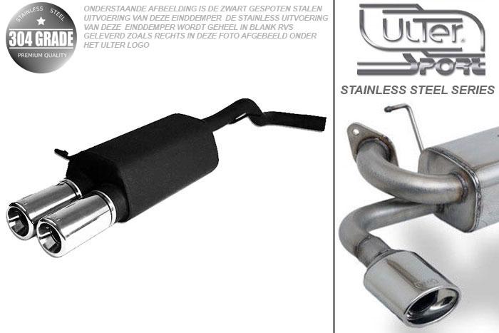 Ulter Sport, Einddemper, Geheel RVS, Dubbel Rond 100mm, VW, GOLF IV, 1.9 TDi 66/74/81/85/96/110kW, 1.4 55kW,  1.6 74/75/77kW, 1.8 20V 92kW,, 2.0 85kW, 10/97-06/04, Pasklaar, Past op originele middendemper/katalysator