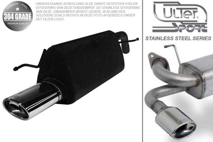 Ulter Sport, Einddemper, Geheel RVS, Enkel Ovaal 120x80mm, Fiat, GRANDE PUNTO, 1.2 48kW. 1.4 57kW, 1.4 16V 70kW, 05-, Pasklaar, Past op originele middendemper/katalysator