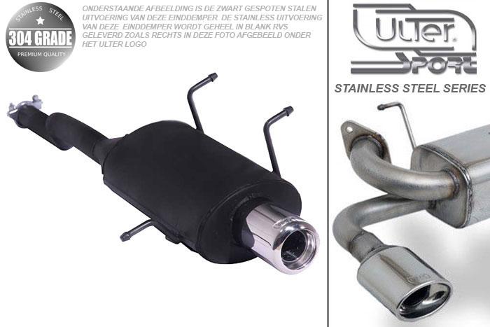 Ulter Sport, Einddemper, Geheel RVS, Enkel Rond 80mm, Suzuki, SWIFT, 1.0 37/39/41kW, 1.3 47//50/52/54kW, 89-05   HATCHBACK, Pasklaar, Past op originele middendemper/katalysator