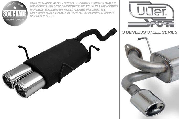 Ulter Sport, Einddemper, Geheel RVS, Dubbel Rechthoek 80x65mm, Suzuki, SWIFT, 1.0 37/39/41kW, 1.3 47//50/52/54kW, 89-05   HATCHBACK, Pasklaar, Past op originele middendemper/katalysator