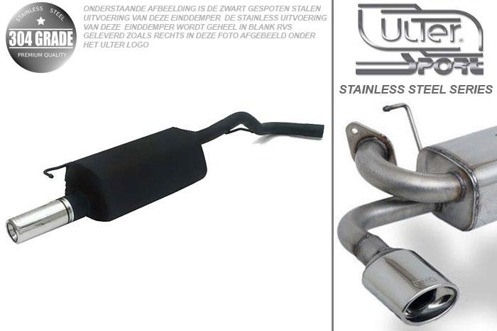 Ulter Sport, Einddemper, Geheel RVS, Enkel Rond 100mm, Audi, AUDI A3, 1.6 74/75kW, 1.8 92kW, 1.8T 110/132kW, 09/96-05/03, Pasklaar, Past op originele middendemper/katalysator