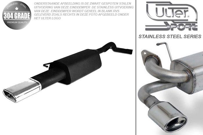 Ulter Sport, Einddemper, Geheel RVS, Enkel plat ovaal 145x75mm, Seat, TOLEDO  99-04, 1.4 55kW, 1.6 74/77kW, 1.8 20V 92kW, 2.3 V5 110/125kW, 1.9 SDi 50kW, 1.9 TDi 66/81/96/110kW, Pasklaar, Past op originele middendemper/katalysator