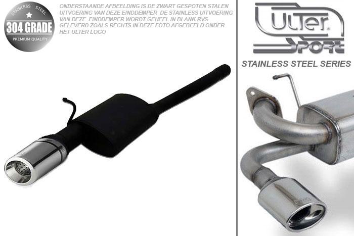 Ulter Sport, Einddemper, Geheel RVS, Enkel Rond 100mm, Ford, FOCUS I, 1.4i 55kW, 1.6i 74kW, 1.8i 85kW, 2.0i 96kW, 98-2005  SEDAN, Pasklaar, Past op originele middendemper/katalysator