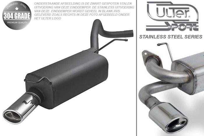 Ulter Sport, Einddemper, Geheel RVS, Enkel Ovaal 95x65mm, Skoda, FABIA I, 1.0 37kW, 1.2 40/47kW, 1.4 44/50kW, 1.4 16V 55/74kW, 1.4 TDI 55kW, 1.9 SDI  47kW, 1.9 TDI 74kW, HATCHBACK, Pasklaar, Past op originele middendemper/katalysator