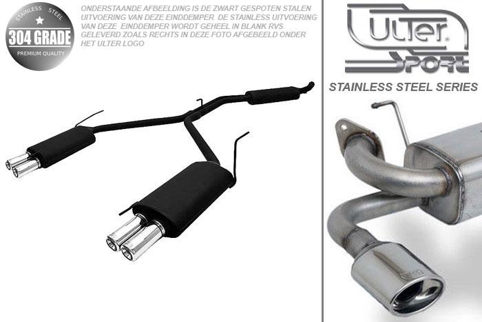 Ulter Sport, Einddemper L+R, Geheel RVS, Dubbel Rond 80mm, VW, VW T4, 2.0 62kW, 2.5 81kW, 2.8VR6 103kW, 2.4D 57kW, 2.5 TDi 65/75/111kW, 92-03, Pasklaar, Past op originele middendemper/katalysator
