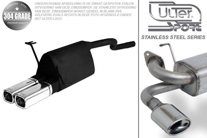 Ulter Sport, Einddemper, Geheel RVS, Dubbel Rechthoek 80x65mm, Fiat, PUNTO II, 1.2 44kW, 1.2 16V 59kW, 07/99 - 06, Pasklaar, Past op originele middendemper/katalysator