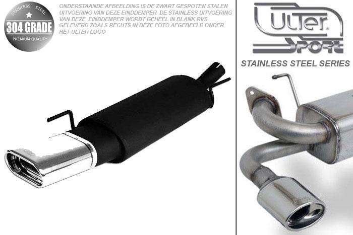 Ulter Sport, Einddemper, Geheel RVS, Enkel plat ovaal 145x75mm, VW, GOLF III, 1.6 74kW, 1.8 66kW, 2.0 85kW, 2.0 GTi 85kW, 1.9D 48kW z kat., 1.9SDi 47kW, 1.9TD 55kW, 1.9TDi 66kW, 93-97  HATCHBACK, Pasklaar, Past op originele middendemper/katalysator