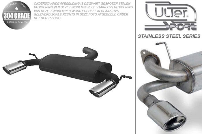 Ulter Sport, Einddemper L+R, Geheel RVS, Enkel Ovaal 120x80mm*, Audi, AUDI A3, 1.4 TFSI 90 KW, 1.6 75/85kW, 2.0 FSI 110kW, 2.0 TFSI 110/147 KW, 2.0TDi 100/103/125kW, 1.6TDi 66/77kW, 1.9TDi 77kW, 2004-, Pasklaar, Past op originele middendemper/katalysator