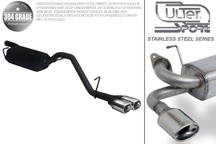 Ulter Sport, Einddemper, Geheel RVS, Dubbel Rechthoek 80x65mm, Ford, FOCUS C-MAX, 1.6 16V 74/85kW, 1.8 16V 92kW, 2.0 16V 107kW, 1.8 TDCi 85 kW, 2004-, Pasklaar, Past op originele middendemper/katalysator