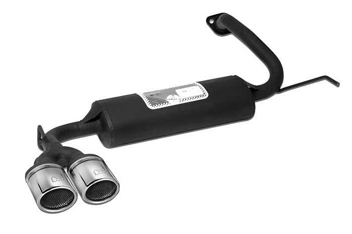 Ulter Sport, Einddemper, Staal, Dubbel Rond 70mm, Mazda, MAZDA, 323. 323F, 1.8 16V 85kW, 2.0 V6 106kW, 04/94-04/98, Past op originele middendemper/katalysator