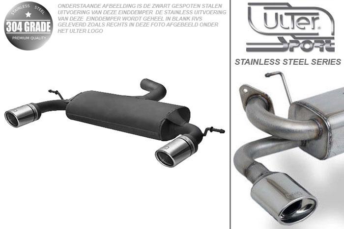 Ulter Sport, Einddemper L+R, Geheel RVS, Enkel Rond 90mm, Audi, AUDI A3  SPORTBACK, 1.6 75/85kW, 2.0 FSI 110kW, 1.6TDi 66/77kW, 1.9TDi 77kW, 2.0TDi 100/103/125kW, 2004-, Pasklaar, Past op originele middendemper/katalysator