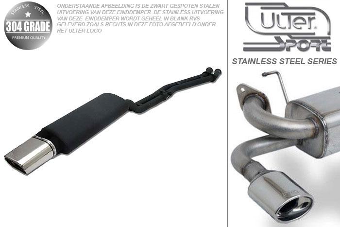 Ulter Sport, Einddemper, Geheel RVS, Enkel plat ovaal 145x75mm, BMW, E30  6-CYL., 320i 95kW, 325i 125kW, 1985-1990, without 24V, SEDAN +TOURING, Pasklaar, Past op originele middendemper/katalysator