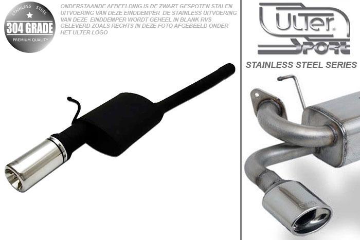 Ulter Sport, Einddemper, Geheel RVS, Enkel Rond 100mm, Ford, FOCUS I, 1.4i 55kW, 1.6i 74kW, 1.8i 85kW, 2.0i 96kW, 98-2005  COMBI, Pasklaar, Past op originele middendemper/katalysator