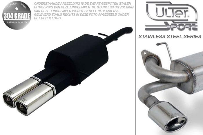 Ulter Sport, Einddemper, Geheel RVS, Dubbel Rechthoek 80x65mm, Ford, FUSION, 1.4 59kW, 1.6 74kW, 6-2-2005, Pasklaar, Past op originele middendemper/katalysator