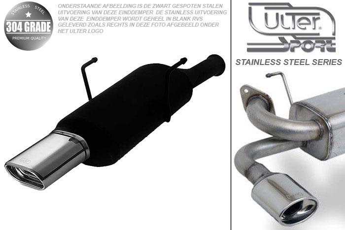Ulter Sport, Einddemper, Geheel RVS, Enkel plat ovaal 145x75mm, Citroen, SAXO, 1.0 37kW, 1.1 44kW, 1.4 55kW, 1.5D 40kW, 96-02/00, Pasklaar, Past op originele middendemper/katalysator