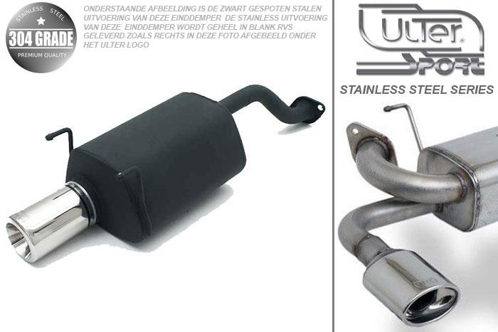 Ulter Sport, Einddemper, Geheel RVS, Enkel Rond 100mm, Honda, CIVIC VI, 1.4 16V 55/66kW, 1.5 VTEC-E 16V 85kW, 1.6 16V 85kW, 96-01   HATCHBACK   3D, Pasklaar, Past op originele middendemper/katalysator