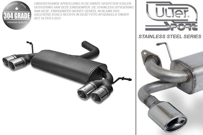 Ulter Sport, Einddemper L+R, Geheel RVS, Dubbel Rond 70mm, Audi, AUDI A3  SPORTBACK, 1.6 75/85kW, 2.0 FSI 110kW, 1.6TDi 66/77kW, 1.9TDi 77kW, 2.0TDi 100/103/125kW, 2004-, Pasklaar, Past op originele middendemper/katalysator