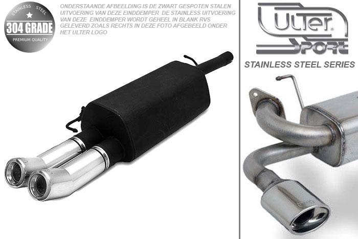Ulter Sport, Einddemper, Geheel RVS, Dubbel Rond 80mm DTM, VW, PASSAT 3B/3BG, 1.6 74kW, 1.8 20V 92kW, 1.8T 110kW, 1.9 TDi 66/81/85kW, Sedan. Variant, 96- 05, Pasklaar, Past op originele middendemper/katalysator