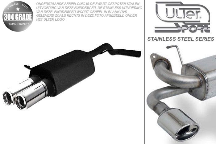 Ulter Sport, Einddemper, Geheel RVS, Dubbel Rond 80mm, VW, GOLF IV, 1.9 TDi 66/74/81/85/96/110kW, 1.4 55kW,  1.6 74/75/77kW, 1.8 20V 92kW,, 2.0 85kW, 10/97-06/04, Pasklaar, Past op originele middendemper/katalysator