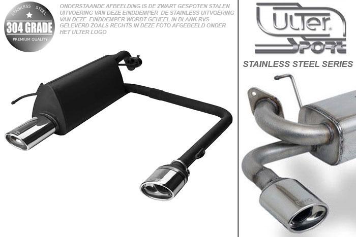 Ulter Sport, Einddemper L+R, Geheel RVS, Enkel Ovaal 95x65mm, Fiat, GRANDE PUNTO, 1.2 48kW. 1.4 57kW, 1.4 16V 70kW, 05-, Pasklaar, Past op originele middendemper/katalysator