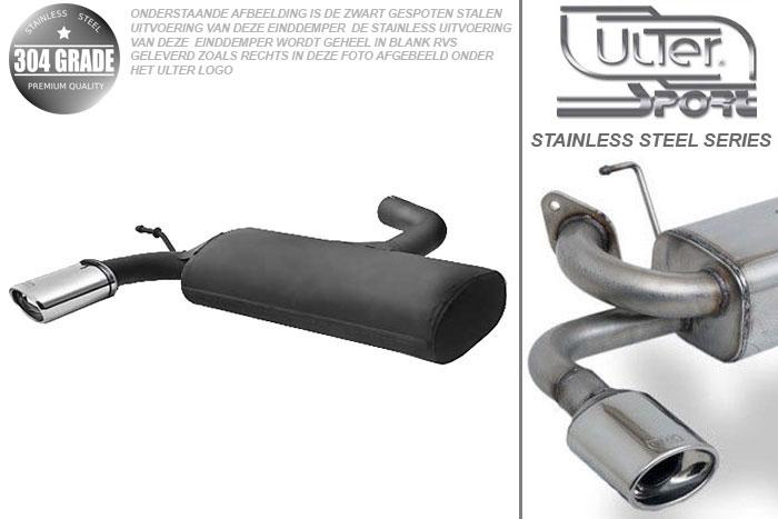 Ulter Sport, Einddemper, Geheel RVS, Enkel Ovaal 120x80mm, Audi, AUDI A3  SPORTBACK, 1.6 75/85kW, 2.0 FSI 110kW, 1.6TDi 66/77kW, 1.9TDi 77kW, 2.0TDi 100/103/125kW, 2004-, Pasklaar, Past op originele middendemper/katalysator