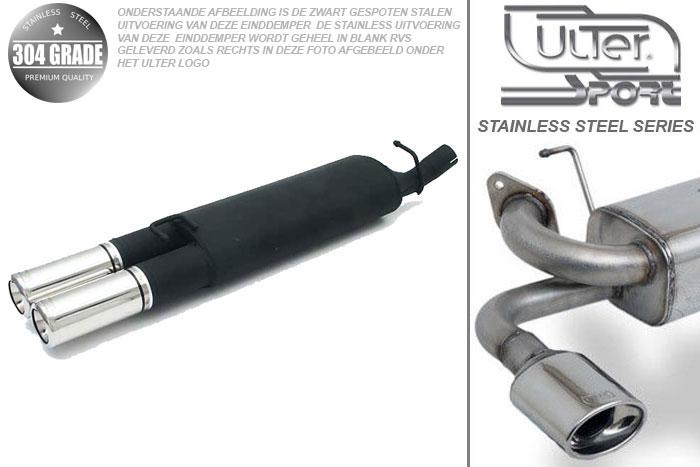Ulter Sport, Einddemper, Geheel RVS, Dubbel Rond 80mm, Opel, VECTRA-A, 1.4 55kW, 1.6 52/55/60kW, 1.8 66kW, 1.8GT 66kW, 2.0 85kW, 88-95  Hatchback, Pasklaar, Past op originele middendemper/katalysator