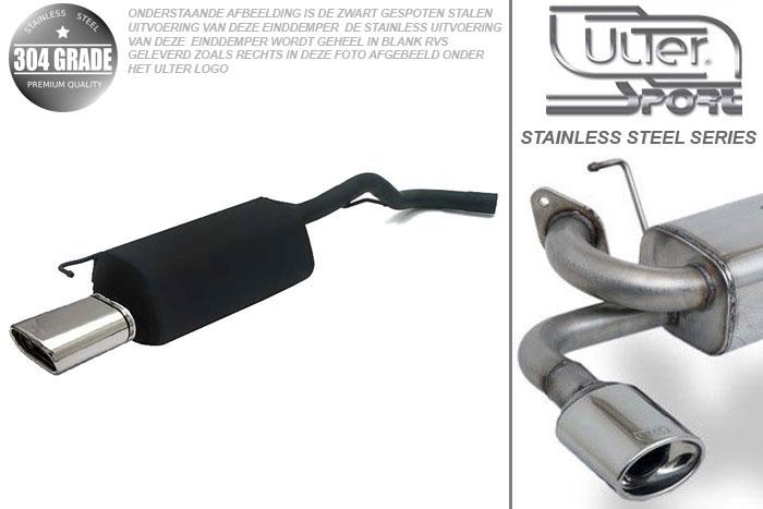 Ulter Sport, Einddemper, Geheel RVS, Enkel plat ovaal 145x75mm, Audi, AUDI A3, 1.6 74/75kW, 1.8 92kW, 1.8T 110/132kW, 09/96-05/03, Pasklaar, Past op originele middendemper/katalysator