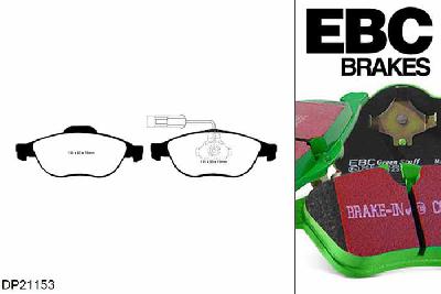 DP21153, Alfa Romeo 156, 1.9 TD 1997-2001, EBC Greenstuff remblokken set vooras, Voor modellen met ATE remklauwen aan de vooras, Voor modellen met een remschijf diameter 281mm