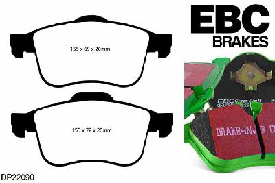DP22090, Alfa Romeo Giulietta (940), 1.4 Turbo 170 PK 2010-, EBC Greenstuff remblokken set vooras, Voor modellen met ATE remklauwen aan de vooras, Voor modellen met een remschijf diameter 305mm