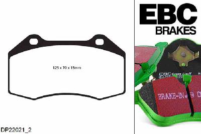 DP22021/2, Alfa Romeo Mi.To, 1.4 Turbo 163 PK 2010-2017, EBC Greenstuff remblokken set vooras, Voor modellen met Brembo remklauwen aan de vooras, Voor modellen met een remschijf diameter 305mm