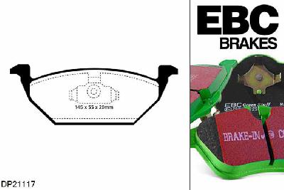 DP21117, Audi A3 (8L), 1.8 1996-1999, EBC Greenstuff remblokken set vooras, Voor modellen met VW remklauwen aan de vooras, Voor modellen met een remschijf diameter 281mm
