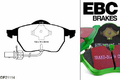 DP21114, Audi A6 quattro (C5/4B), 2.4 165 PK 1998-2001, EBC Greenstuff remblokken set vooras, Voor modellen met ATE remklauwen aan de vooras, Voor modellen met een remschijf diameter 288mm