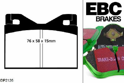 DP2126, BMW 2002, 2.0 101 PK 1970-1975, EBC Greenstuff remblokken set vooras, Voor modellen met ATE remklauwen aan de vooras, Voor modellen met een remschijf diameter 241mm