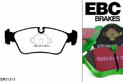 DP21211, BMW 3 Series (E46), 316 (1.9) 1999-2001, EBC Greenstuff remblokken set vooras, Voor modellen met ATE remklauwen aan de vooras, Voor modellen met een remschijf diameter 286mm
