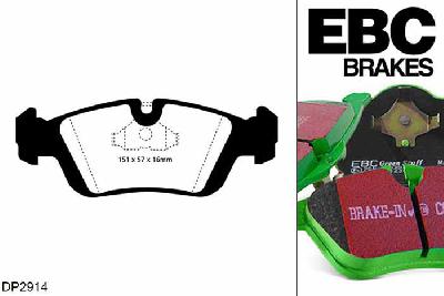 DP2914, BMW Z3, 1.8 116 PK 1995-1998, EBC Greenstuff remblokken set vooras, Voor modellen met ATE remklauwen aan de vooras, Voor modellen met een remschijf diameter 286mm