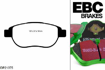 DP21375, Citroen C3, 1.6 TD 112 PK 2009-2016, EBC Greenstuff remblokken set vooras, Voor modellen met Bosch remklauwen aan de vooras, Voor modellen met een remschijf diameter 282mm