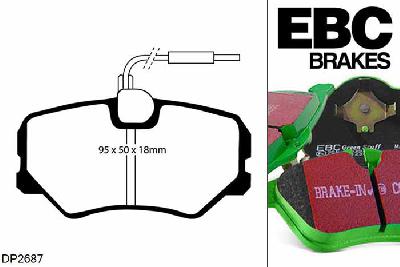DP2687, Citroen Saxo, 1.6 16v VTS 1996-2003, EBC Greenstuff remblokken set vooras, Voor modellen met Girling/TRW remklauwen aan de vooras, Voor modellen met een remschijf diameter 247mm