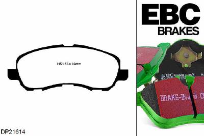 DP21614, Dodge Avenger, 2.0 2007-2010, EBC Greenstuff remblokken set vooras, Voor modellen met Akebono remklauwen aan de vooras, Voor modellen met een remschijf diameter 294mm