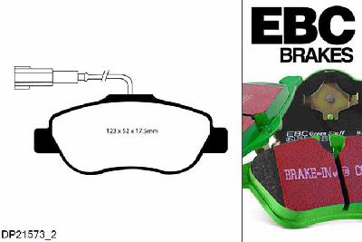 DP21573/2, Fiat 500, 1.3 TD 2010-, EBC Greenstuff remblokken set vooras, Voor modellen met Bosch remklauwen aan de vooras, Voor modellen met een remschijf diameter 240mm