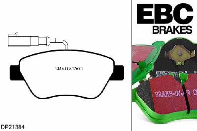 DP21384, Fiat 500, 1.4 2007-2013, EBC Greenstuff remblokken set vooras, Voor modellen met Bosch remklauwen aan de vooras, Voor modellen met een remschijf diameter 257mm
