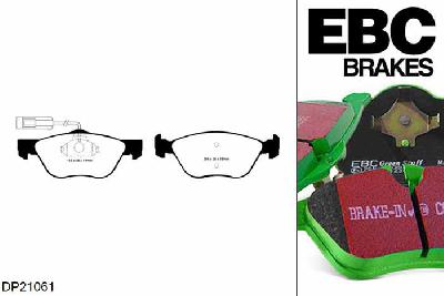 DP21061, Fiat Coupe, 2.0 20v 154 PK 1998-2000, EBC Greenstuff remblokken set vooras, Voor modellen met ATE remklauwen aan de vooras, Voor modellen met een remschijf diameter 284mm