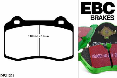 DP21031, Fiat Coupe, 2.0 20v Turbo 220 PK 1998-2000, EBC Greenstuff remblokken set vooras, Voor modellen met Brembo remklauwen aan de vooras, Voor modellen met een remschijf diameter 305mm