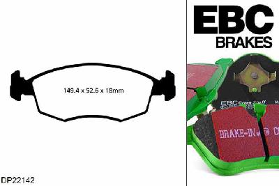 DP22142, Fiat Panda Cross, 0.9 Turbo 90 PK 2014-, EBC Greenstuff remblokken set vooras, Voor modellen met ATE remklauwen aan de vooras, Voor modellen met een remschijf diameter 257mm